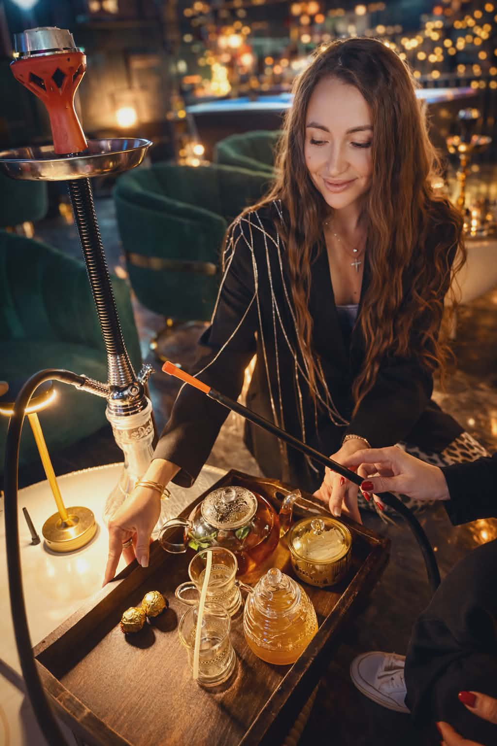 Hookah served with traditional tea service